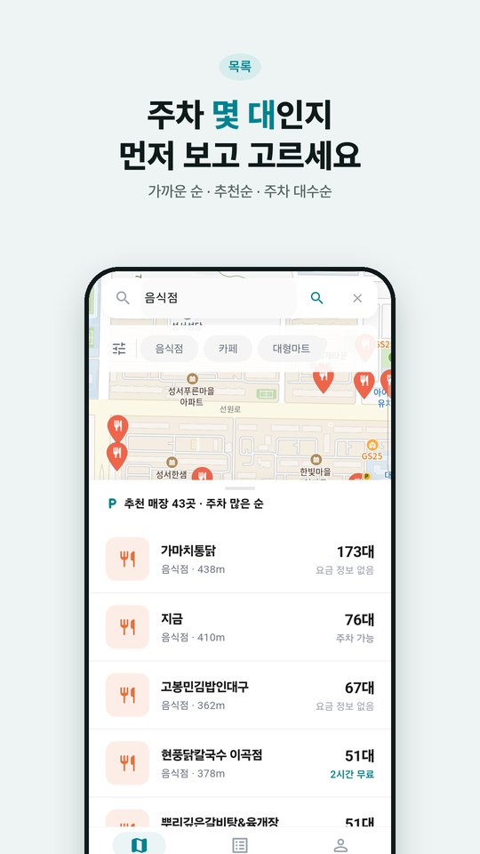 주차 대수순으로 정렬된 목록